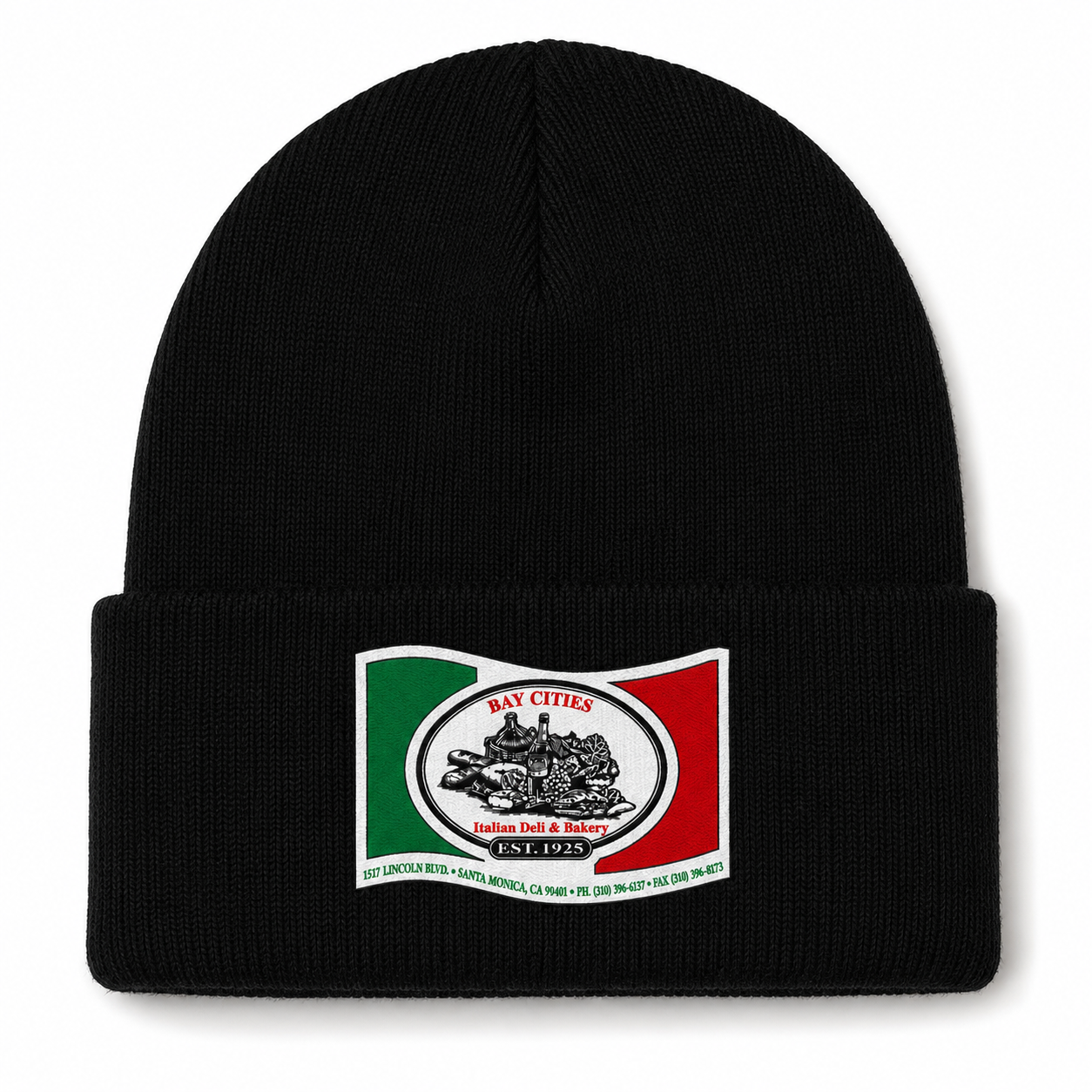 Bay Cities black beanie mockup