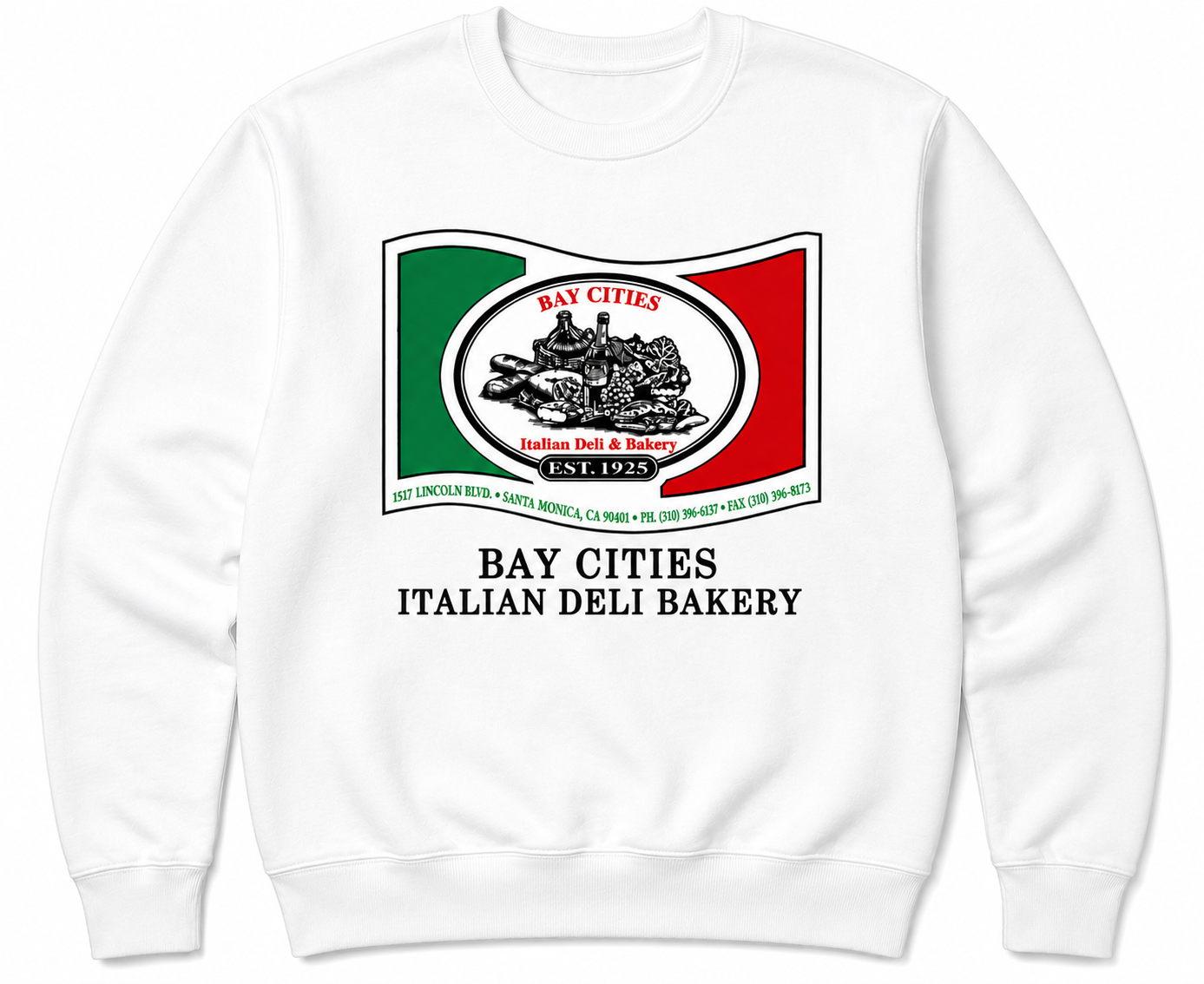 Bay Cities white crewneck mockup